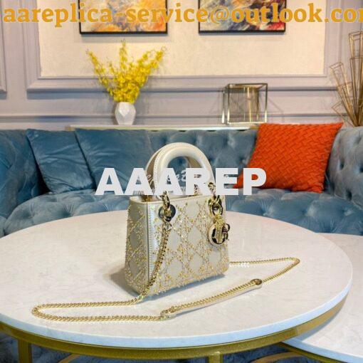 Replica Dior Mini Lady Dior Bag Metallic Calfskin with Platinum Beaded 2