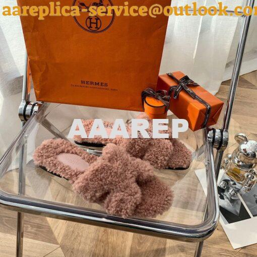 Replica Hermes Oran Sandals in Woolskin H212178Z Teddy Slides 3