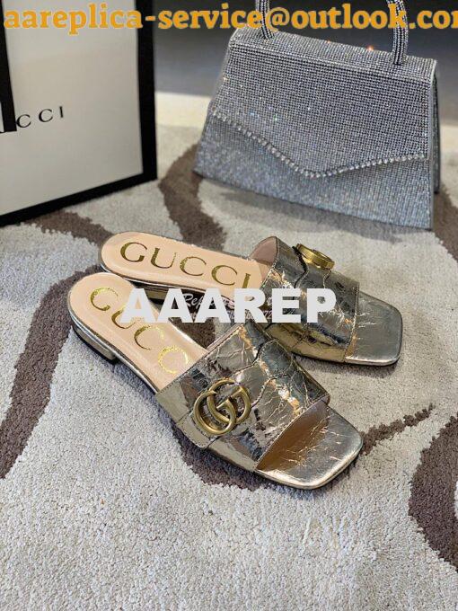 Replica Gucci Women's Slide With Double G 626742 Gold Metallic Laminat 2