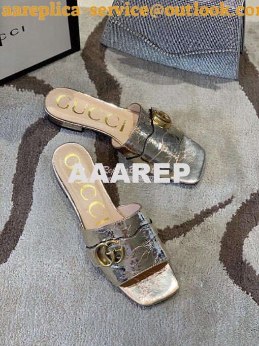 Replica Gucci Women's Slide With Double G 626742 Gold Metallic Laminat 3