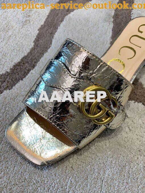 Replica Gucci Women's Slide With Double G 626742 Gold Metallic Laminat 5