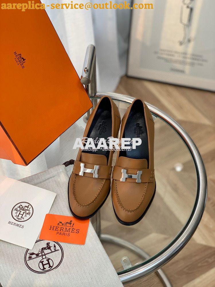 Replica Hermes Dauphine 70 Loafer High Heel in Goatskin H212091Z Brown 2 Replica Hermes Dauphine 70 Loafer High Heel in Goatskin H212091Z Brown 2