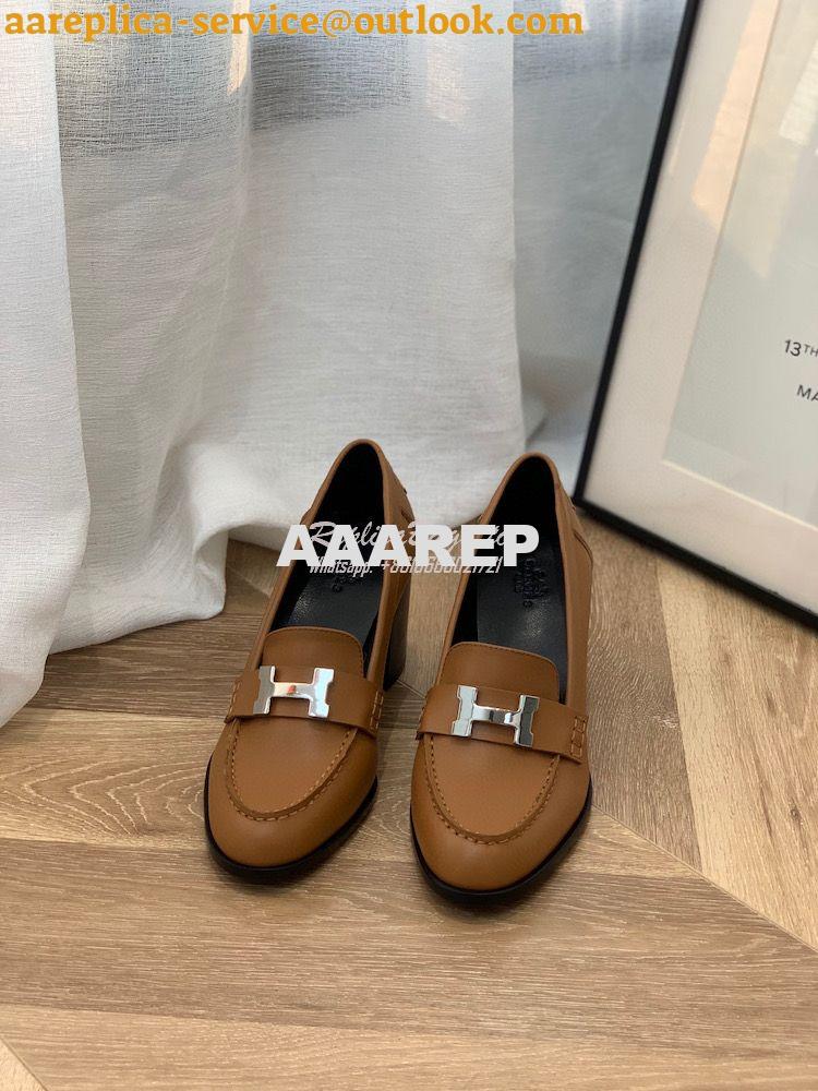 Replica Hermes Dauphine 70 Loafer High Heel in Goatskin H212091Z Brown 4 Replica Hermes Dauphine 70 Loafer High Heel in Goatskin H212091Z Brown 4