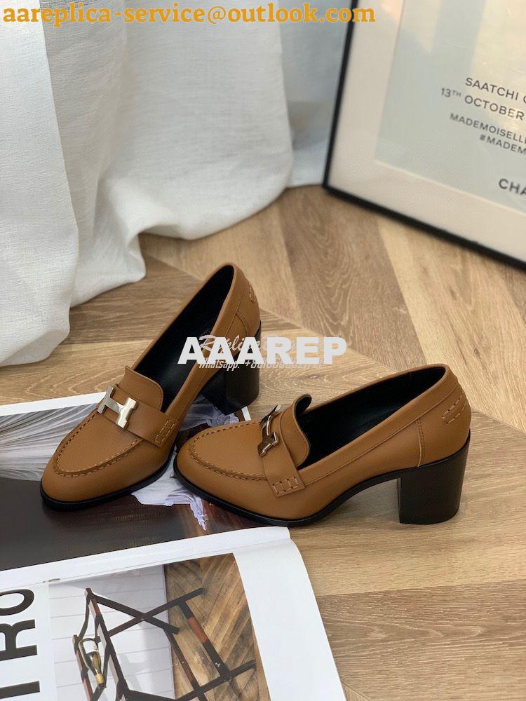 Replica Hermes Dauphine 70 Loafer High Heel in Goatskin H212091Z Brown 5 Replica Hermes Dauphine 70 Loafer High Heel in Goatskin H212091Z Brown 5