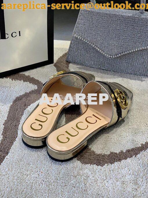 Replica Gucci Women's Slide With Double G 626742 Gold Metallic Laminat 8
