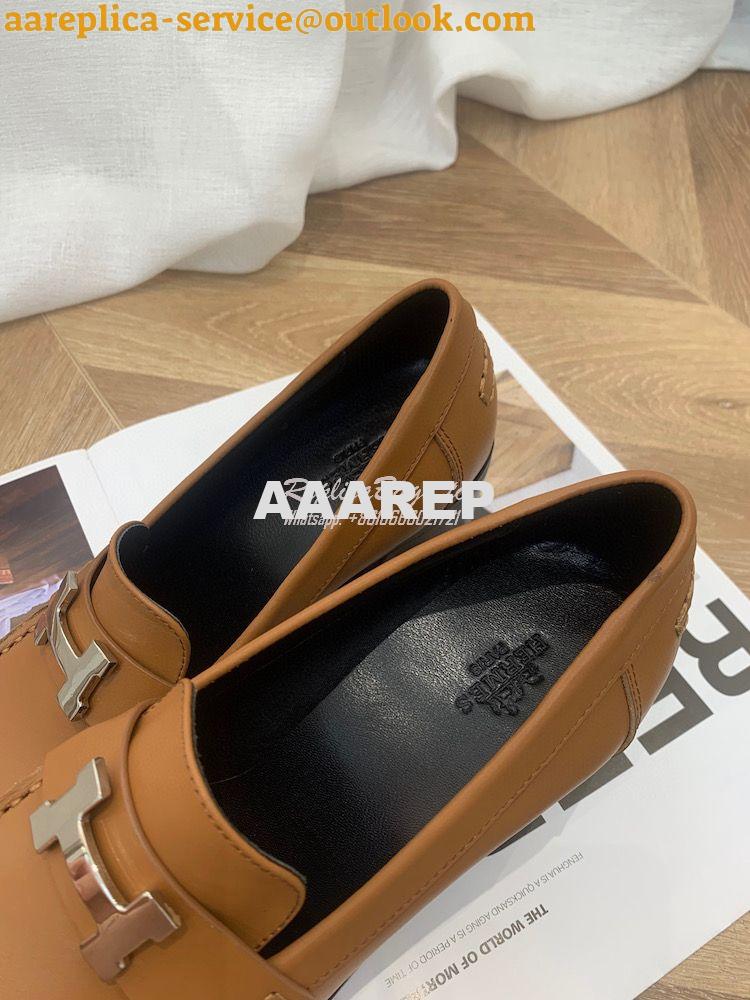 Replica Hermes Dauphine 70 Loafer High Heel in Goatskin H212091Z Brown 7 Replica Hermes Dauphine 70 Loafer High Heel in Goatskin H212091Z Brown 7