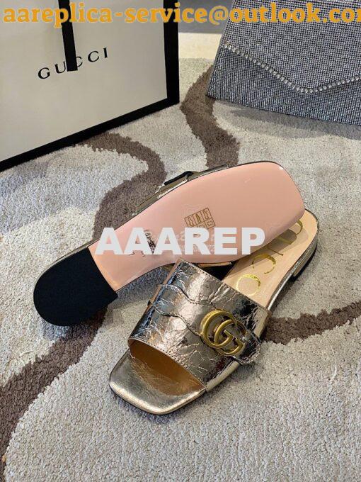 Replica Gucci Women's Slide With Double G 626742 Gold Metallic Laminat 9