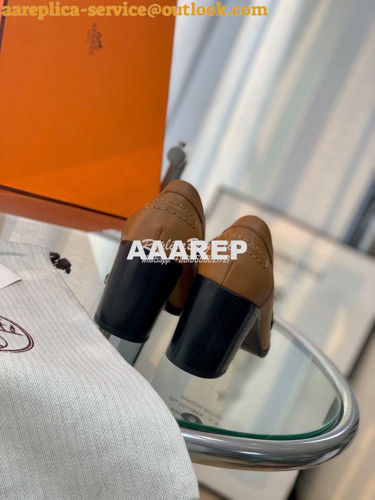 Replica Hermes Dauphine 70 Loafer High Heel in Goatskin H212091Z Brown 8 Replica Hermes Dauphine 70 Loafer High Heel in Goatskin H212091Z Brown 8