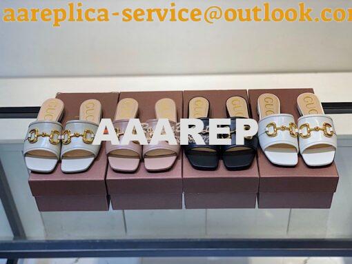 Replica Gucci Women's Leather Slide Sandal w Horsebit 623111 Grey