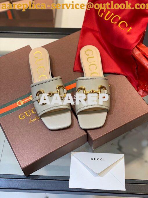 Replica Gucci Women's Leather Slide Sandal w Horsebit 623111 Grey 2