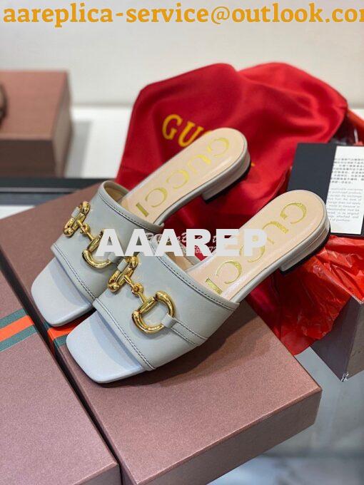Replica Gucci Women's Leather Slide Sandal w Horsebit 623111 Grey 3