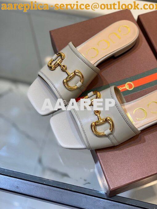 Replica Gucci Women's Leather Slide Sandal w Horsebit 623111 Grey 4