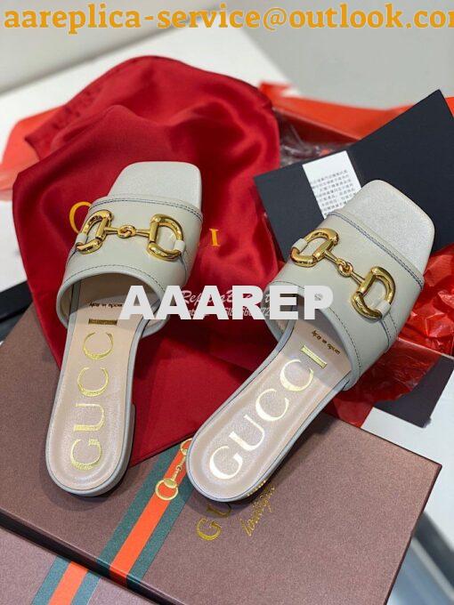 Replica Gucci Women's Leather Slide Sandal w Horsebit 623111 Grey 5