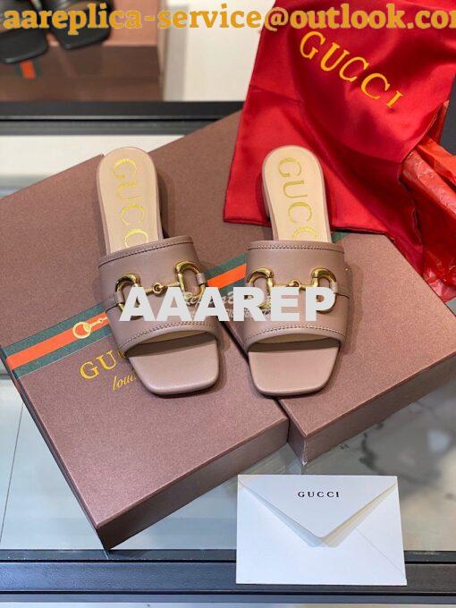 Replica Gucci Women's Leather Slide Sandal w Horsebit 623111 Brown