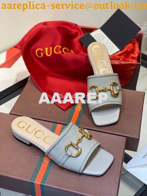 Replica Gucci Women's Leather Slide Sandal w Horsebit 623111 Grey 6