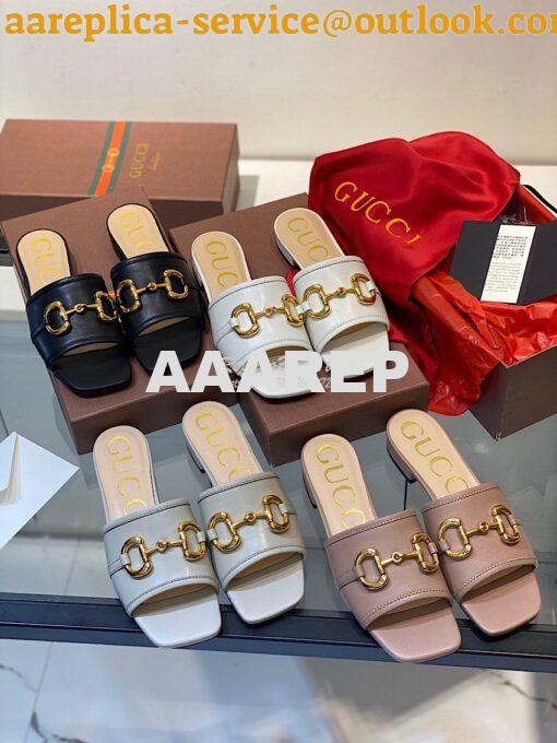 Replica Gucci Women's Leather Slide Sandal w Horsebit 623111 Brown 2