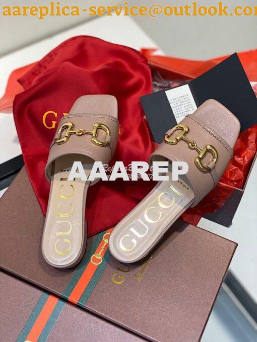 Replica Gucci Women's Leather Slide Sandal w Horsebit 623111 Brown 3