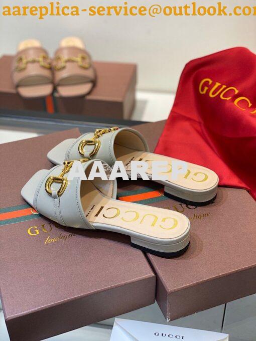 Replica Gucci Women's Leather Slide Sandal w Horsebit 623111 Grey 8