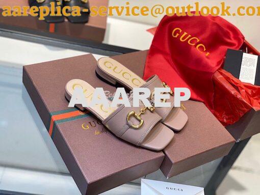 Replica Gucci Women's Leather Slide Sandal w Horsebit 623111 Brown 4