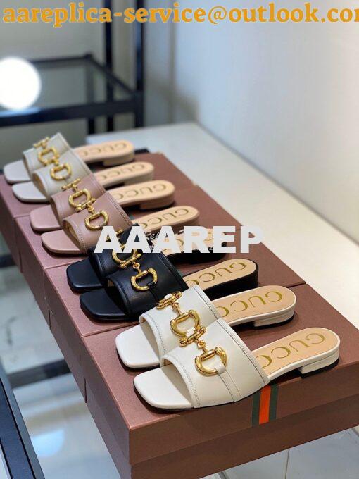 Replica Gucci Women's Leather Slide Sandal w Horsebit 623111 White