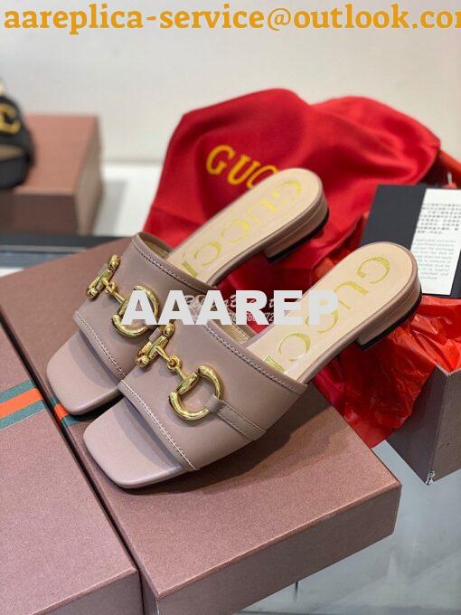 Replica Gucci Women's Leather Slide Sandal w Horsebit 623111 Brown 5