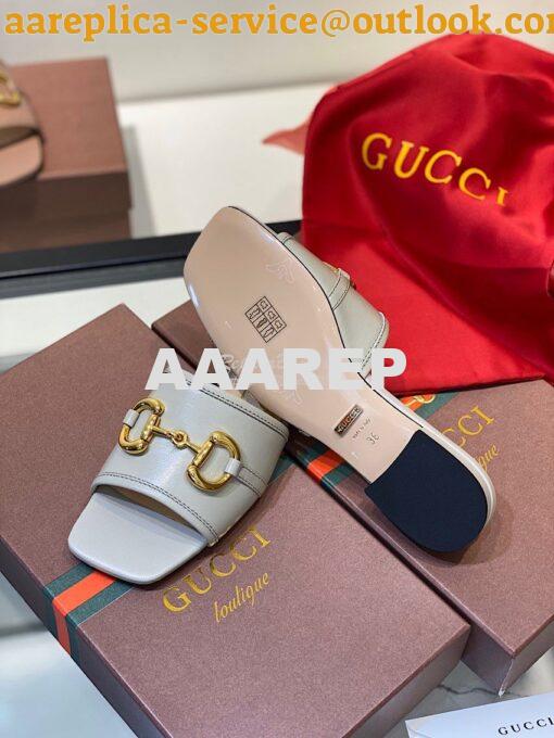 Replica Gucci Women's Leather Slide Sandal w Horsebit 623111 Grey 9
