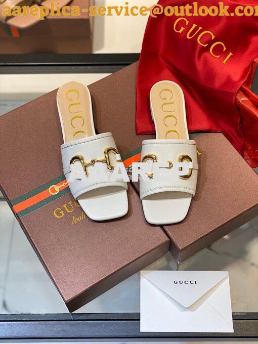 Replica Gucci Women's Leather Slide Sandal w Horsebit 623111 White 2
