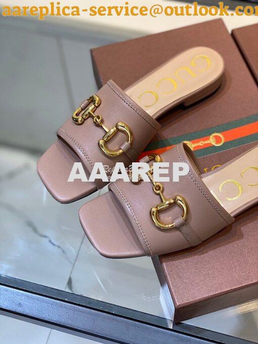 Replica Gucci Women's Leather Slide Sandal w Horsebit 623111 Brown 6