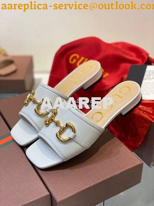 Replica Gucci Women's Leather Slide Sandal w Horsebit 623111 White 3