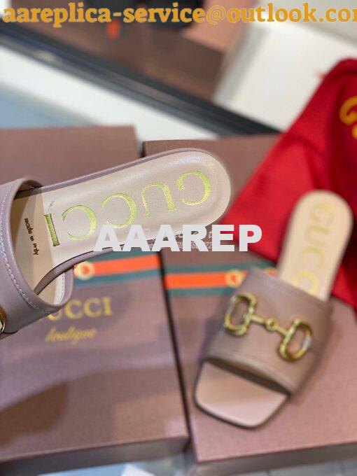 Replica Gucci Women's Leather Slide Sandal w Horsebit 623111 Brown 7