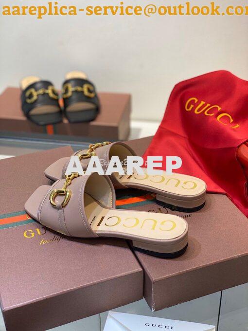 Replica Gucci Women's Leather Slide Sandal w Horsebit 623111 Brown 8