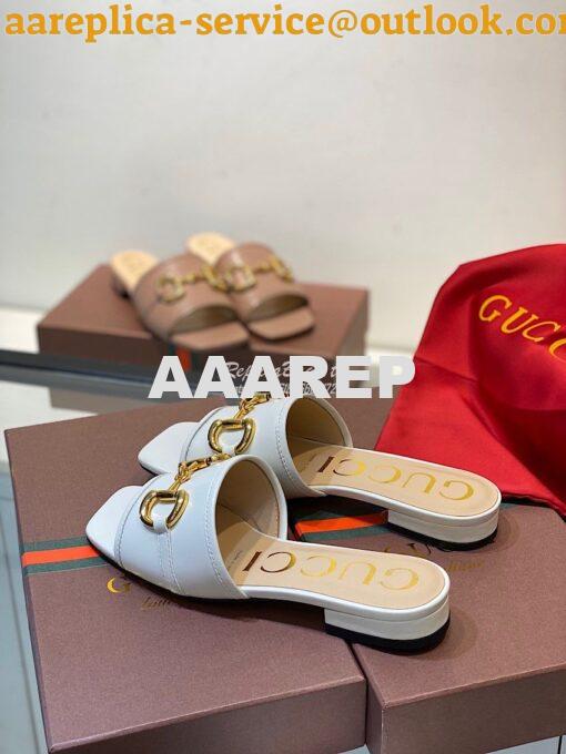 Replica Gucci Women's Leather Slide Sandal w Horsebit 623111 White 5