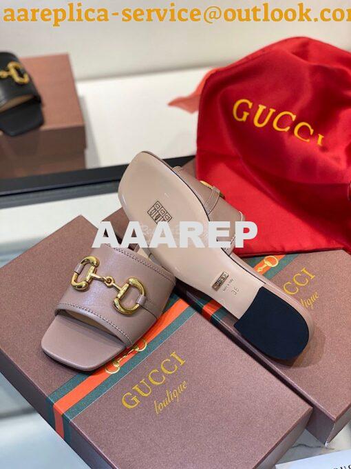 Replica Gucci Women's Leather Slide Sandal w Horsebit 623111 Brown 9
