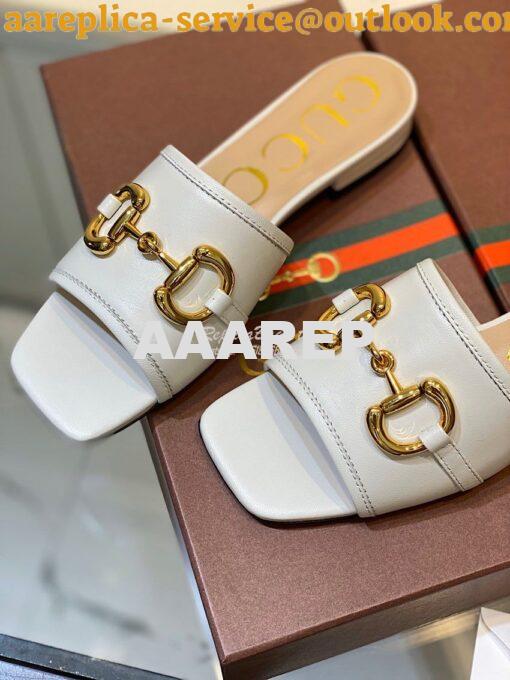 Replica Gucci Women's Leather Slide Sandal w Horsebit 623111 White 6