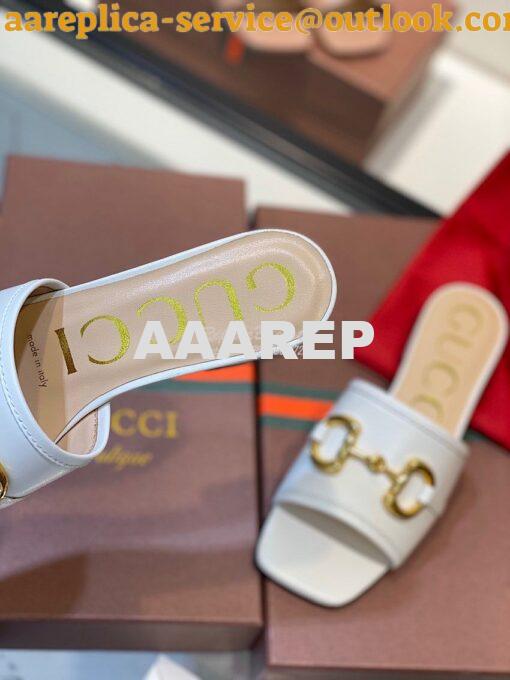 Replica Gucci Women's Leather Slide Sandal w Horsebit 623111 White 7