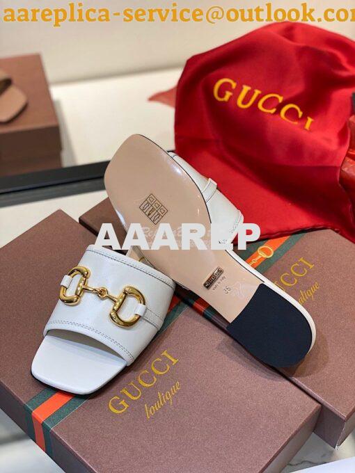 Replica Gucci Women's Leather Slide Sandal w Horsebit 623111 White 8
