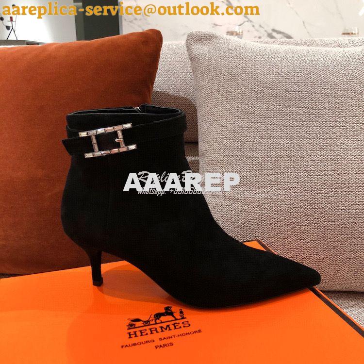 Replica Hermes Blanche Ankle Boot in Suede Goatskin with Hapi rhinesto Replica Hermes Blanche Ankle Boot in Suede Goatskin with Hapi rhinesto