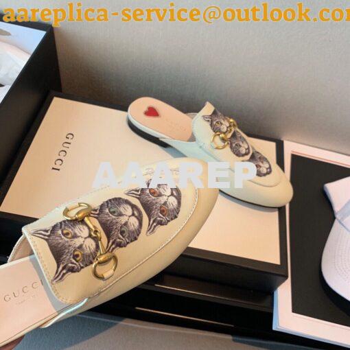 Replica Gucci Princetown Leather Slipper 505268 White with Kitty Print 8
