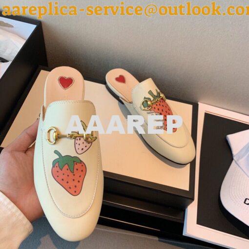 Replica Gucci Princetown Leather Slipper 505268 White with Strawberry 5