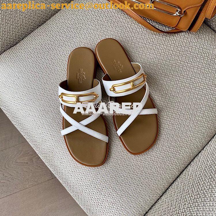 Replica Hermes Claire Sandal in Calfskin H211039 White Replica Hermes Claire Sandal in Calfskin H211039 White