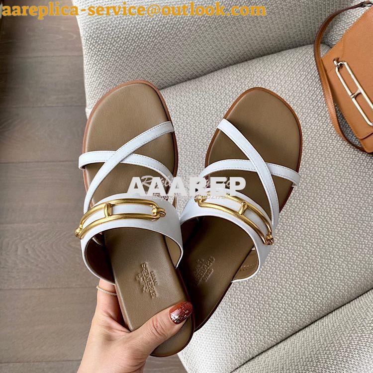 Replica Hermes Claire Sandal in Calfskin H211039 White 2 Replica Hermes Claire Sandal in Calfskin H211039 White 2