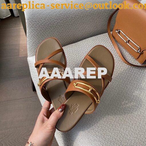 Replica Hermes Claire Sandal in Calfskin H211039 Brown 2