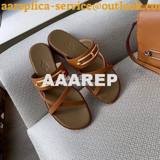 Replica Hermes Claire Sandal in Calfskin H211039 Brown 3