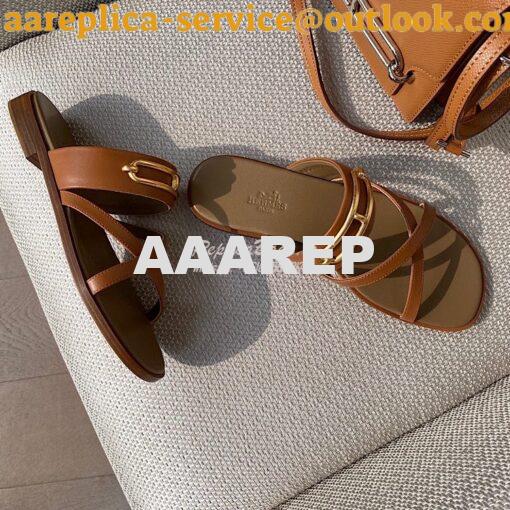 Replica Hermes Claire Sandal in Calfskin H211039 Brown 5