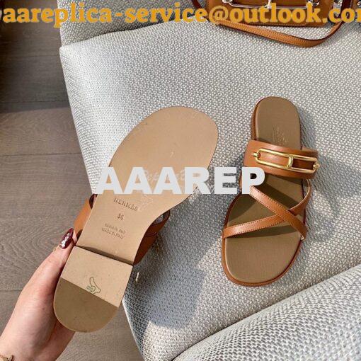 Replica Hermes Claire Sandal in Calfskin H211039 Brown 8