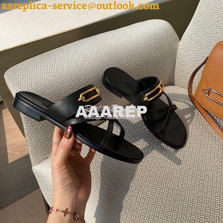 Replica Hermes Claire Sandal in Calfskin H211039 Black 4 Replica Hermes Claire Sandal in Calfskin H211039 Black 4