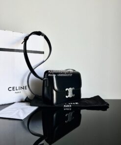 Replica Celine Triomphe Bag Shiny Calfskin Black with Silver Hardware 2