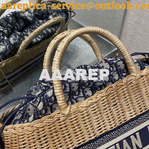 Replica Dior Wicker Basket Bag Blue Oblique Jacquard and Natural Wicke 4