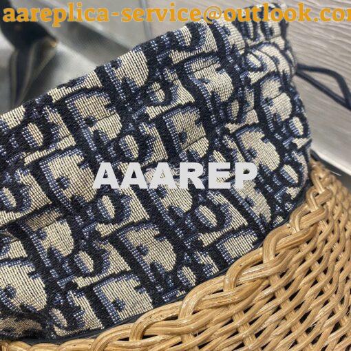 Replica Dior Wicker Bucket Bag Blue Oblique Jacquard and Natural Wicke 9