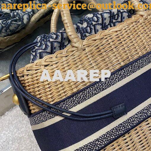 Replica Dior Wicker Basket Bag Blue Oblique Jacquard and Natural Wicke 11